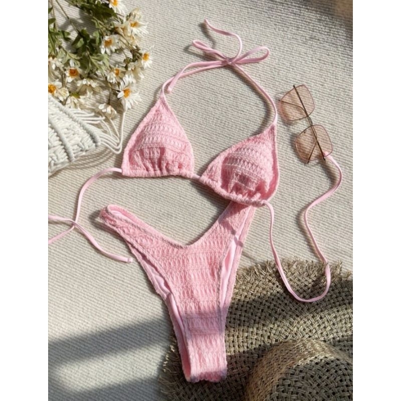 Bikini Hồng Pastel Dây Phối Màu Sắc Siêu Ngọt