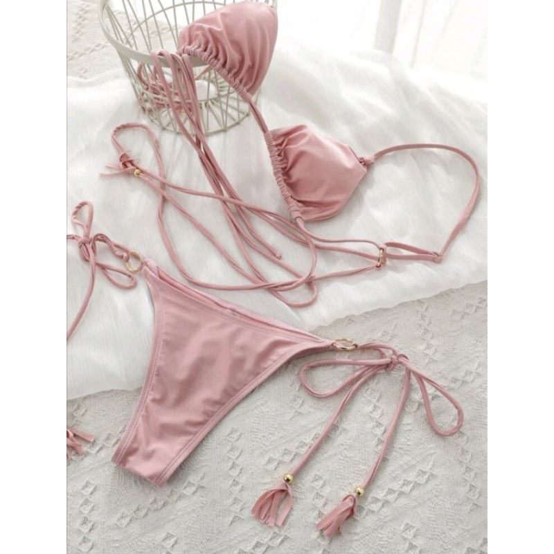 Bikini Hồng Pastel Dây Phối Màu Sắc Siêu Ngọt