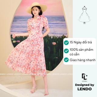 Đầm Maxi Xòe Hoa Cam Đỏ LENDO VB230413
