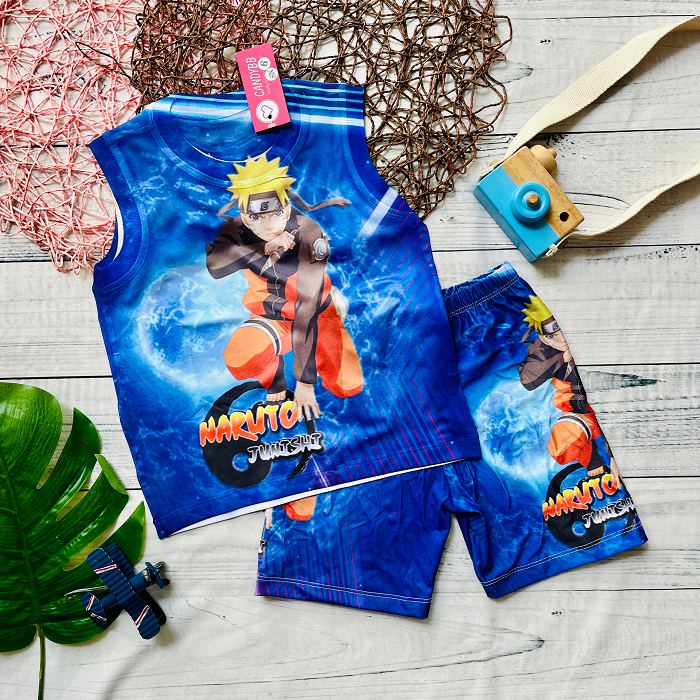 Đồ bộ ba lỗ bé trai, bộ sát nách thun lạnh in hình Naruto 3D có size đại từ 10kg đến 60kg