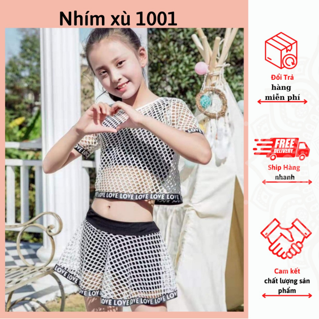 Bộ bơi, bộ bikini cho bé gái 2 món áo lưới ngoài chất đẹp sang chảnh
