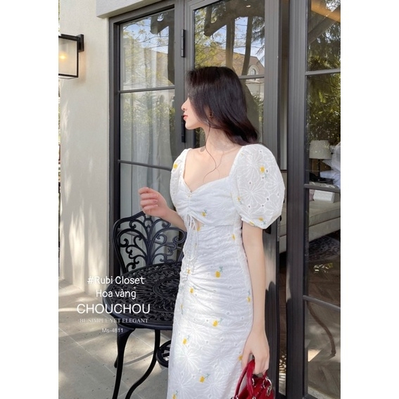 Đầm dây tay bồng, váy ren trễ vai phối tơ nến đẹp đi tiệc ,dạo phố, đi chơi sang chảnh