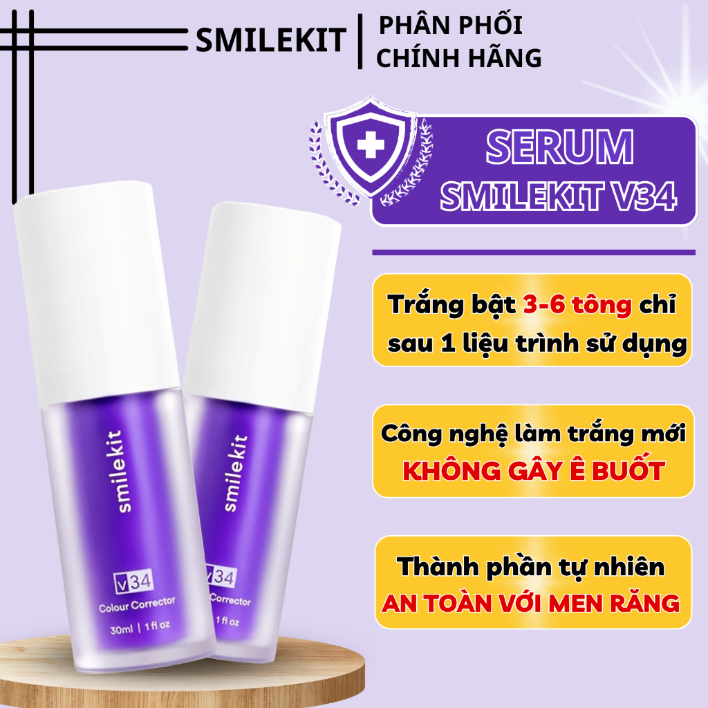Tinh chất trắng răng SMILEKIT, Serum V34 trắng răng giúp răng trắng một cách tự nhiên, không gây ê buốt cho răng