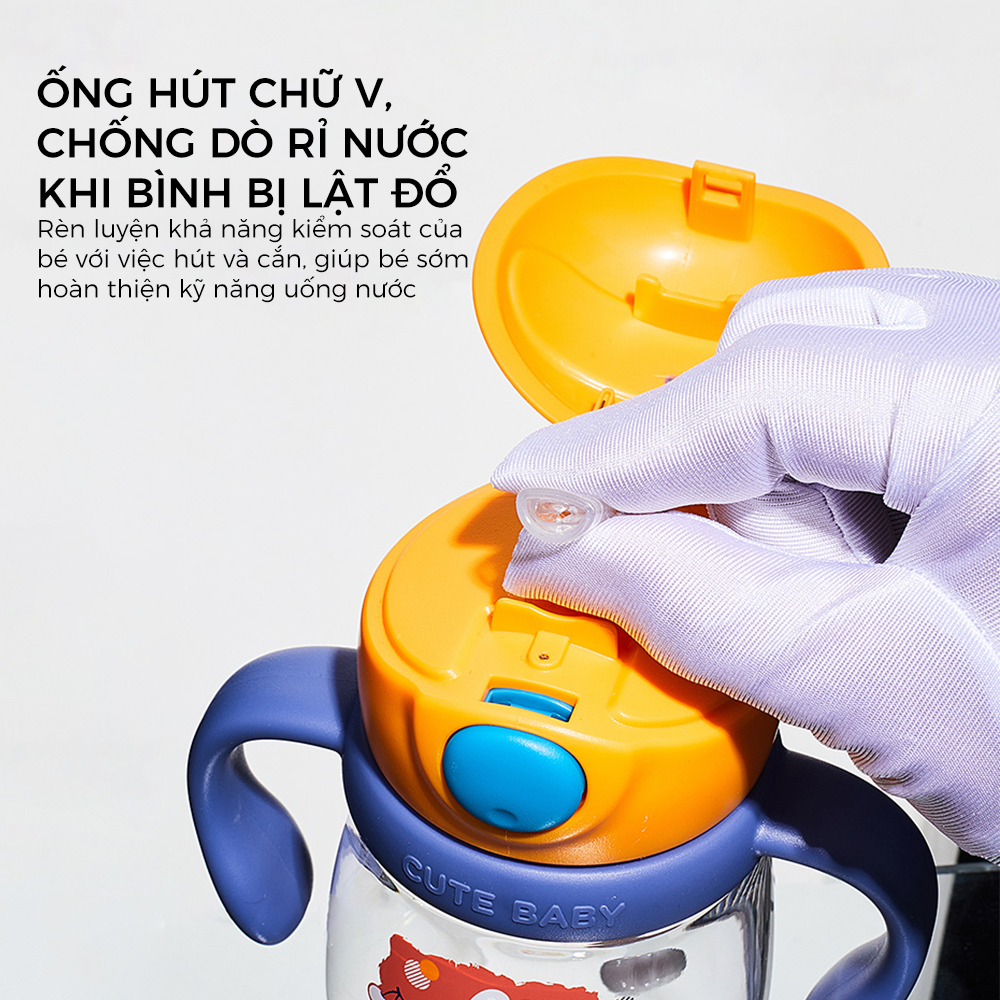 Bình Tập Uống Nước ROVCO RK-B1049 Tritan Tai Thỏ Chống Sặc (240ml）