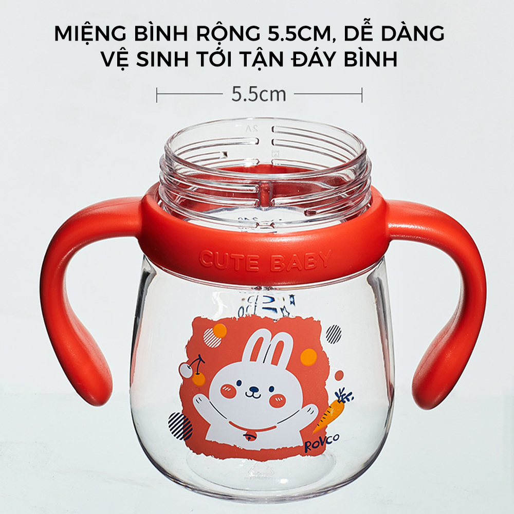 Bình Tập Uống Nước ROVCO RK-B1049 Tritan Tai Thỏ Chống Sặc (240ml）