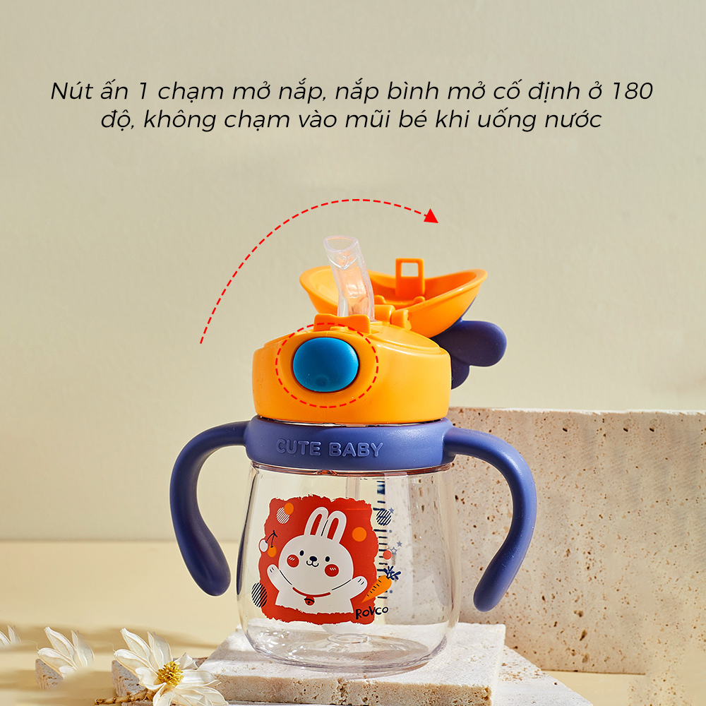 Bình Tập Uống Nước ROVCO RK-B1049 Tritan Tai Thỏ Chống Sặc (240ml）