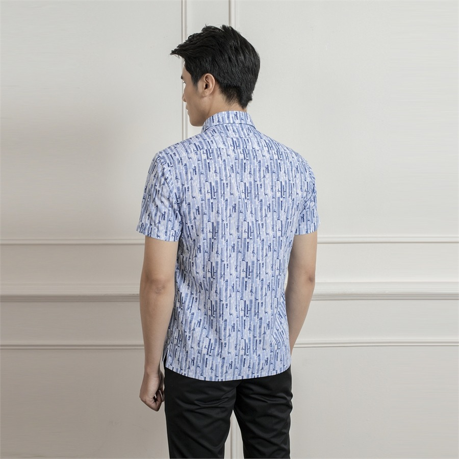Áo sơ mi nam ngắn tay ARISTINO  in họa tiết xanh nam tính lịch lãm  - ASS093S1