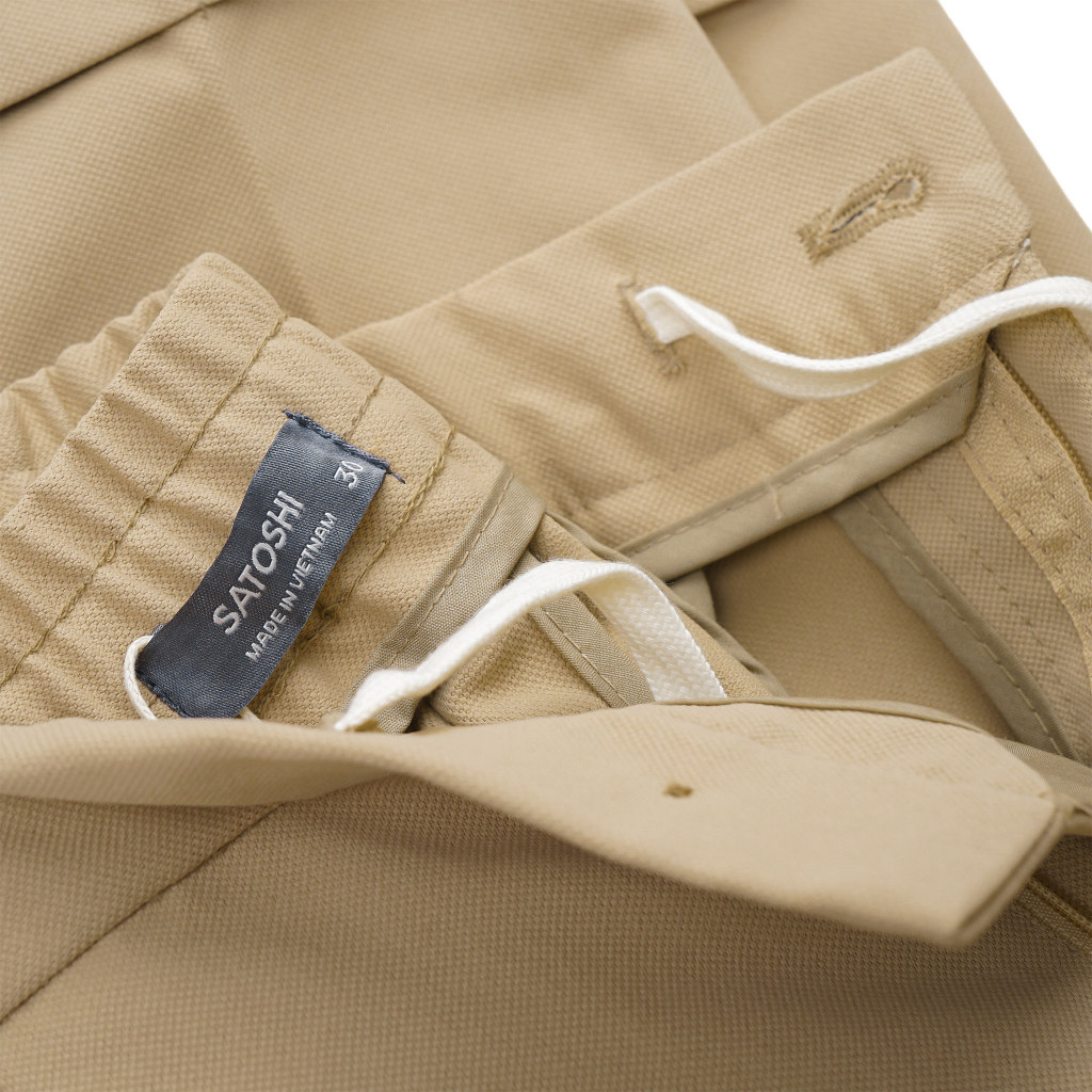 Quần Tây nam Satoshi 23QT001 lưng thun cố định form slimfit màu đen/be/kem vải cotton, phong cách trẻ trung