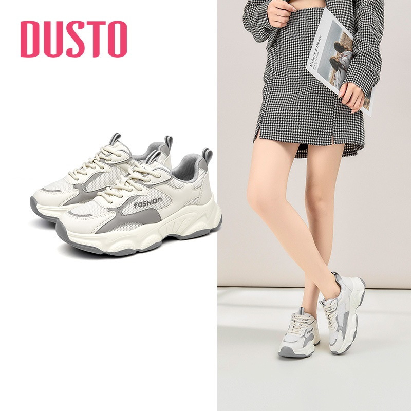 giày thể thao nữ sneakers dusto thời trang trẻ năng động cao cấp giá rẻ chắc chắn êm chân cao 4.5p màu kem,xám be- TTD