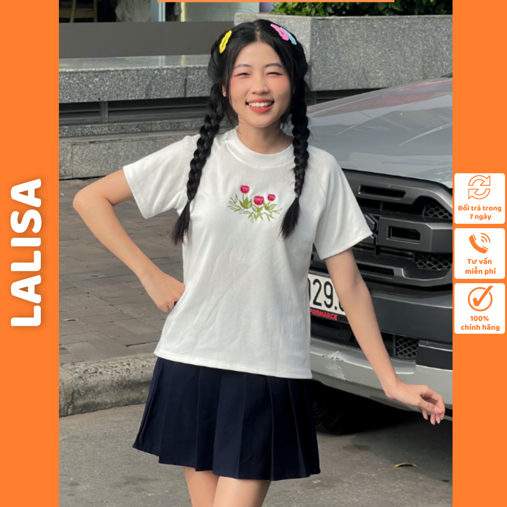 Áo Baby Tee MILKY WHITE thêu hoa LALISA Áo thun xinh xắn Hàn Quốc dễ thương năng động AO023
