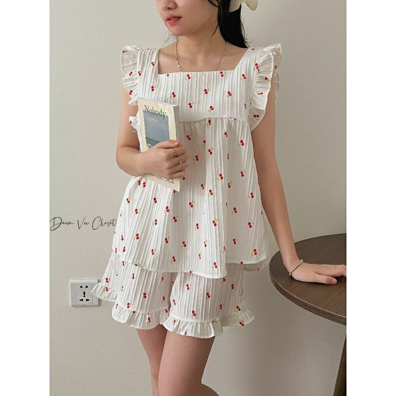 Set đồ ngủ cánh tiên, pijama nữ đũi xốp/đũi gân hoạ tiết hoạt hình