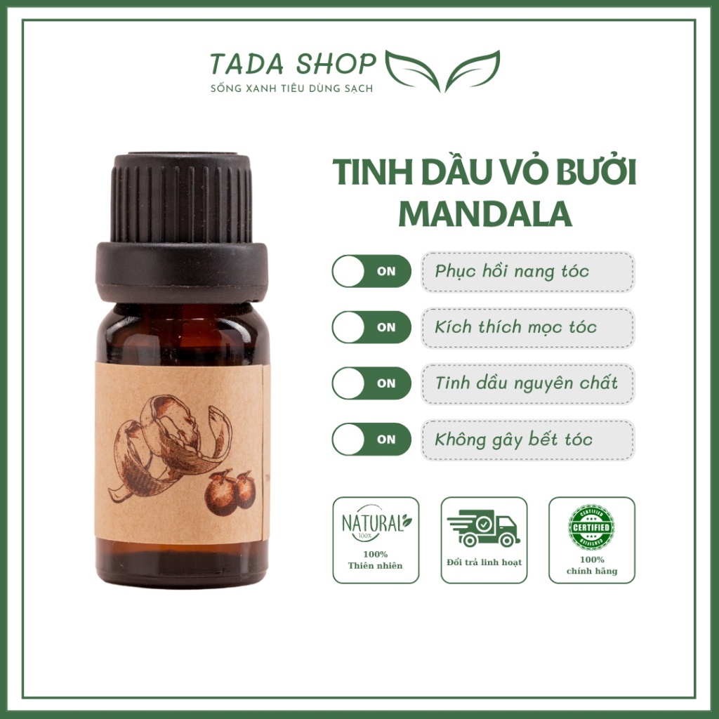 Tinh Dầu Vỏ Bưởi Nguyên Chất Kích Mọc Tóc Mandala 10ml, Giúp Tóc Và Da Đầu Chắc Khoẻ Từ Gốc
