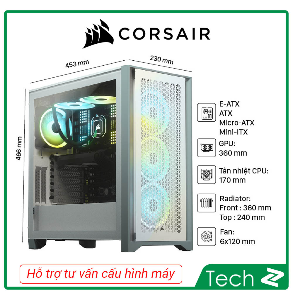 Vỏ Case Corsair 4000D Airflow TG White (Mid Tower/Màu Trắng) | BigBuy360 - bigbuy360.vn