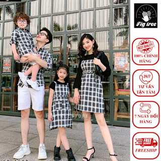 Combo sơ mi váy gia đình fig tree mã 168b caro đen nữ kèm áo thun