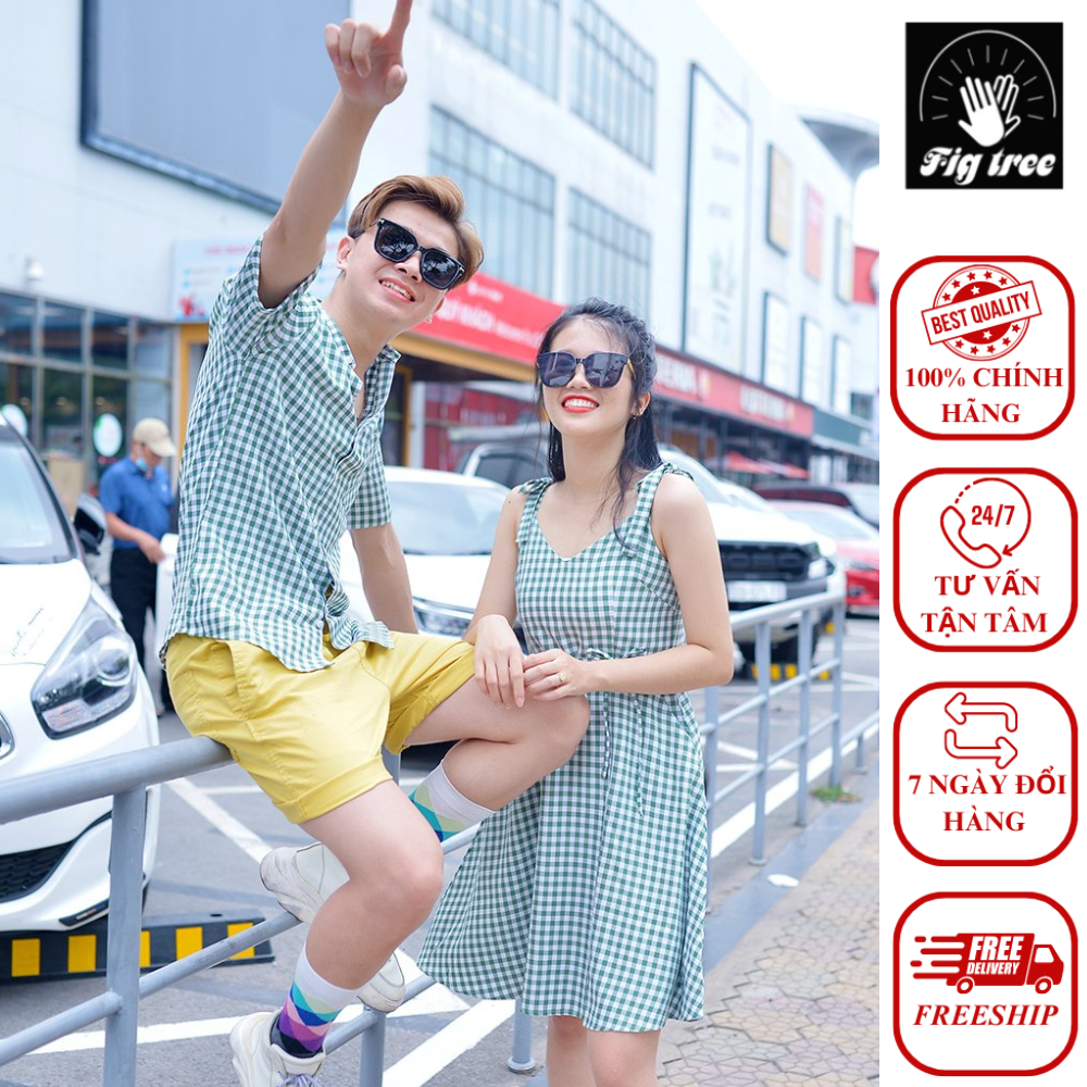Set Sơ Mi Váy FIGTREE Sọc Caro Xanh Rêu Cho Mùa Hè Tươi Mát Mã 170B