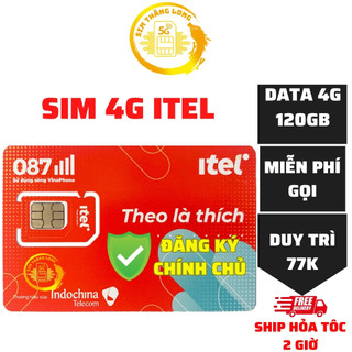 [ĐĂNG KÝ CHÍNH CHỦ] Sim 4G ITelecom Data 120GB/Tháng - Free Gọi Nội Mạng - Sim ITel Gói May77