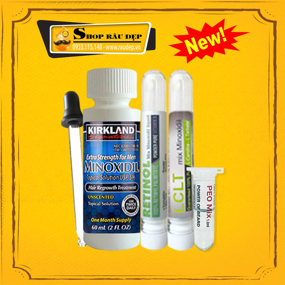 Combo Hỗ Trợ Râu Tóc Nhanh - 1 Minoxidil + 1 LCLT + 1 RETINOL + 1PEO MIX 1.2ML