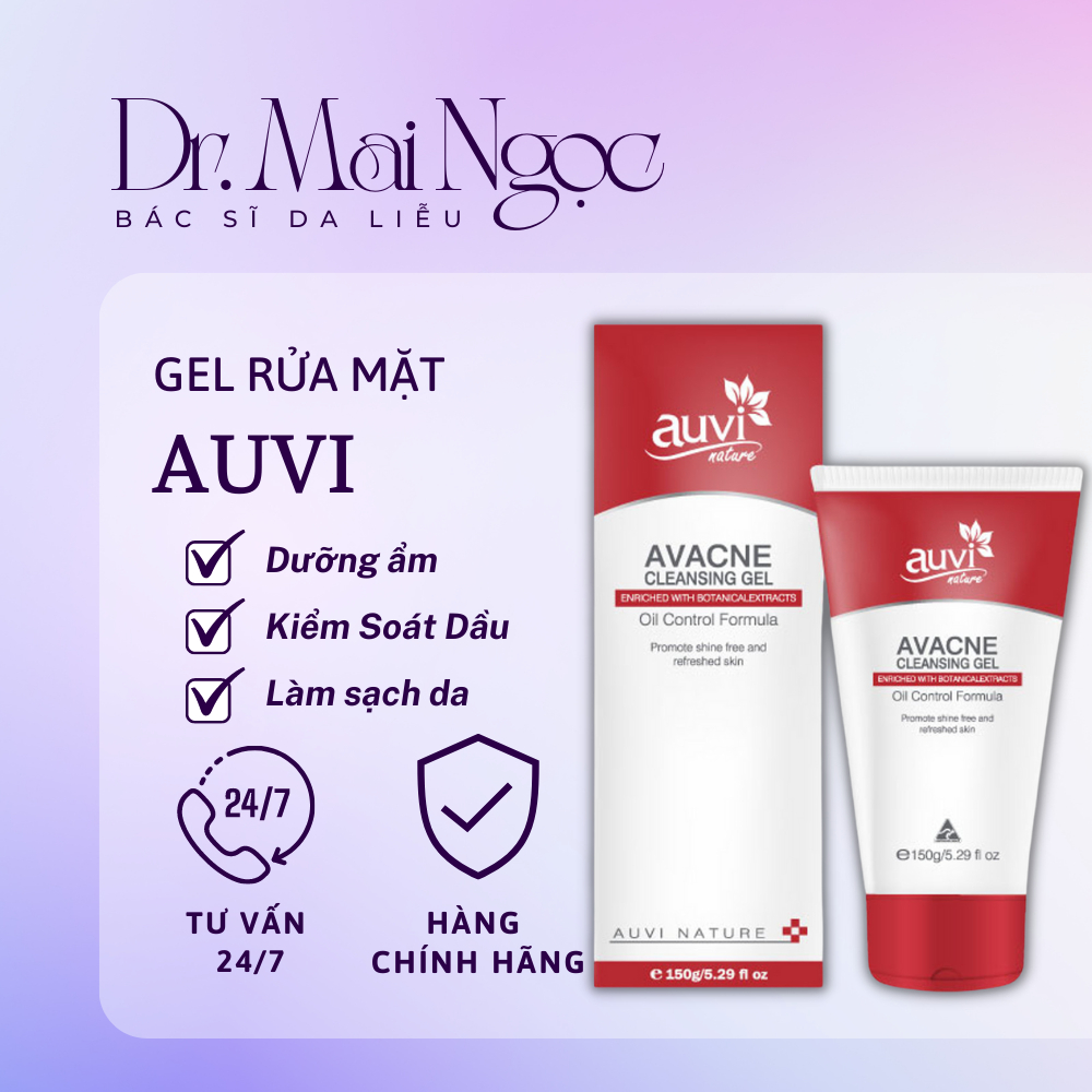 Sữa Rửa Mặt cho da dầu mụn AUVI AVACNE CLEANSING GEL OIL CONTROL FORMULA 150g - Dr. Mai Ngọc