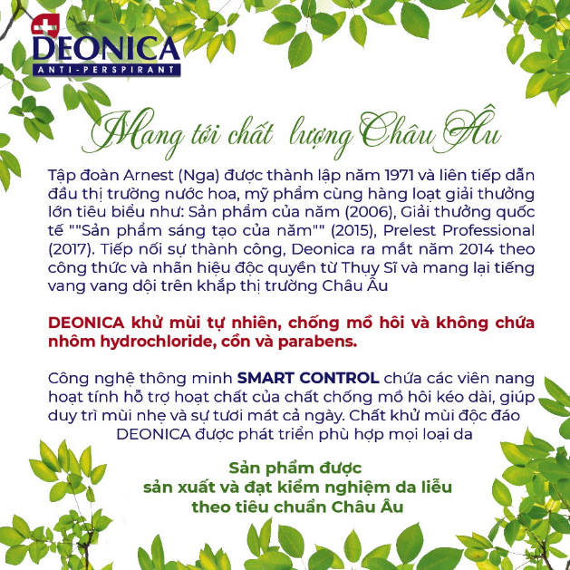 Lăn khử mùi Deonica dành cho Nam 50ml công nghệ Smart- Controlvới viên nang hoạt tính