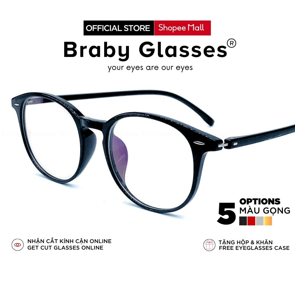 Gọng kính tròn nhựa dẻo chống gãy siêu nhẹ Braby Glasses thời trang nam nữ trong suốt kiểu dáng basic trẻ trung MK15