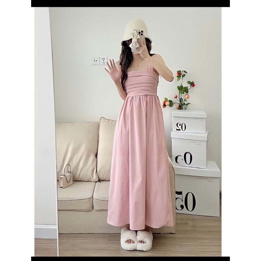 Đầm Hai Dây Dáng Dài Ngực Xếp Ly Bigsize