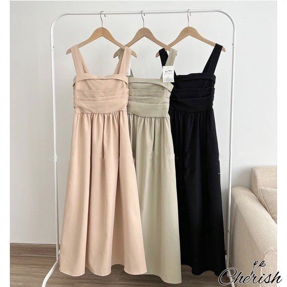 Đầm Hai Dây Dáng Dài Ngực Xếp Ly Bigsize