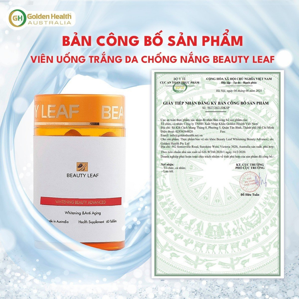 [GOLDEN HEALTH] Viên uống trắng da, chống nắng BeautyLeaf Whitening Beauty Advance (60 viên)