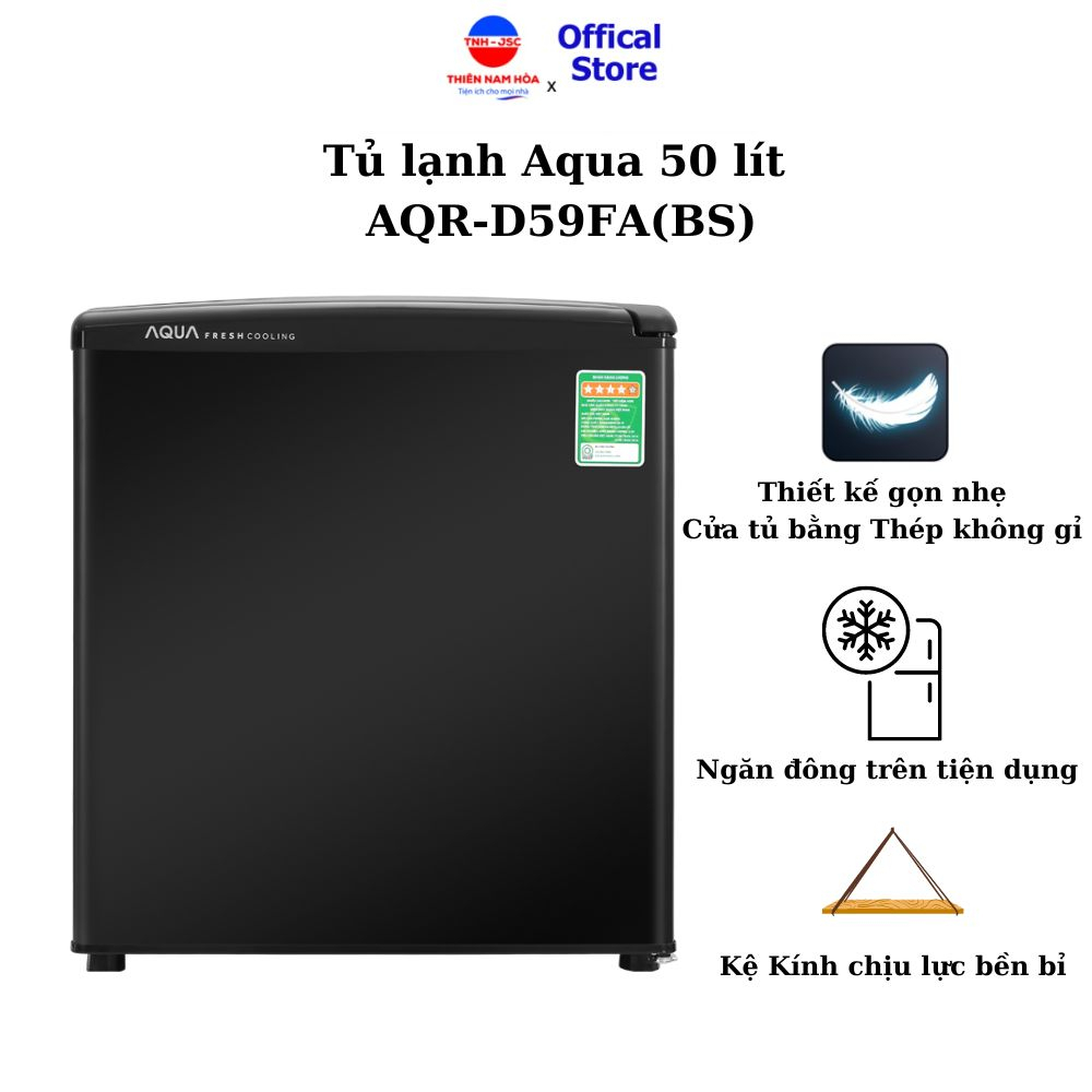 Tủ lạnh Aqua 50 lít AQR-D59FA(BS) Tủ lạnh Mini phòng trọ, phòng ngủ, tủ đựng mỹ phẩm cá nhân