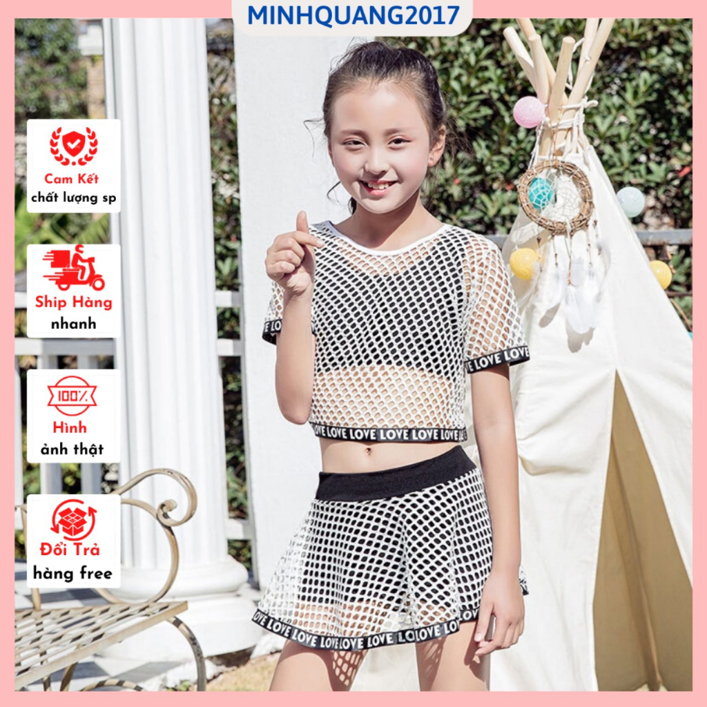 bộ bơi, bộ bikini bé gái 2 món dáng quần váy áo lưới ngoài đẹp sang chảnh