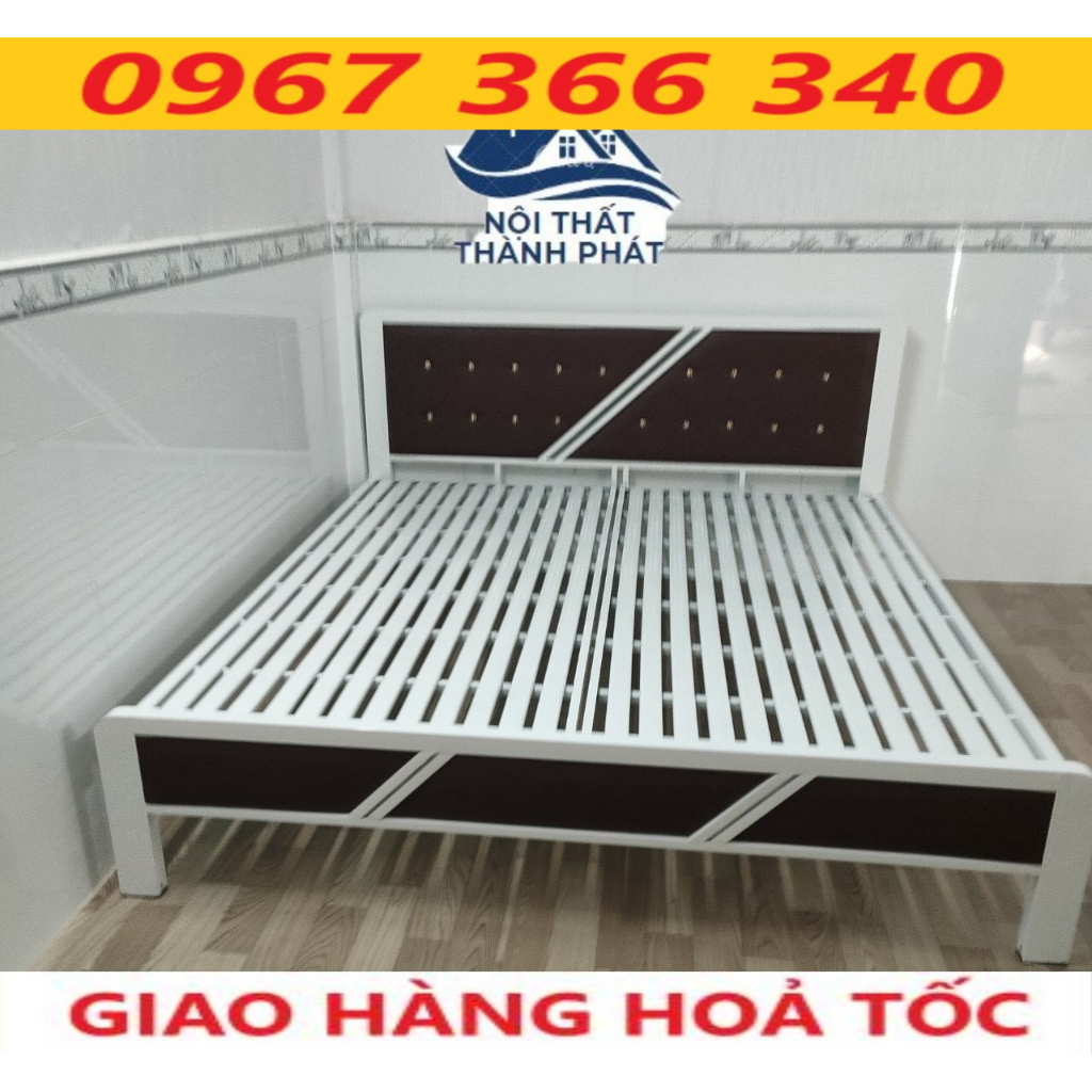 Giường sắt khung hộp 4x8 cao cấp 1m2 1m4 1m6 1m8 - bảo hành 2 năm -freeship hcm