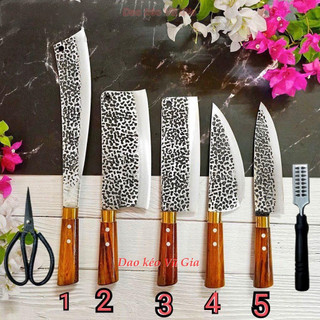 Bộ Dao bếp thép nhíp xe vân nổi cán cẩm chặt thái lọc - Dụng cụ nhà bếp