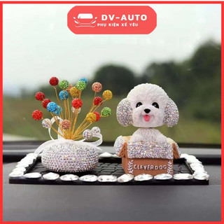 Cún đính đá Clever Dog đầu lắc lư dễ thương trang trí tablo xe hơi by DV AUTO