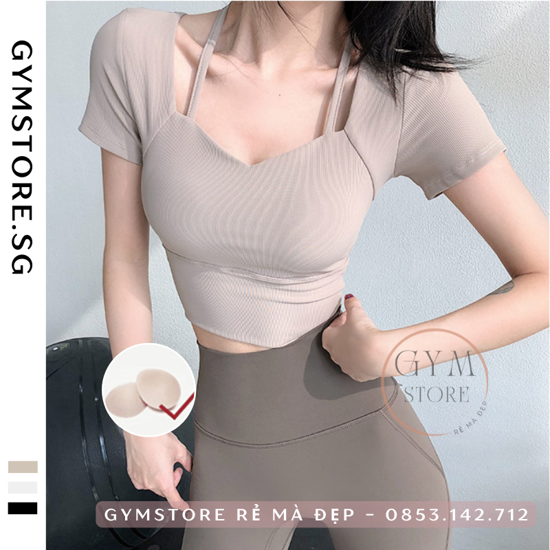 Áo Thun Tập Gym Yoga Croptop Ôm Body 𝐂𝐎́ 𝐌𝐔́𝐓 Thể Thao Nữ Thun Softy Mềm Mịn Siêu Thoáng Mát Tôn Dáng GYMSTORE 279