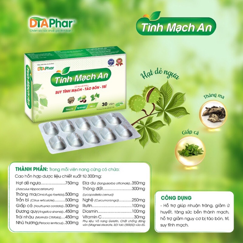 TĨNH MẠCH AN - HỖ TRỢ SUY GIẢM TĨNH MẠCH, TÁO BÓN,TRĨ hộp 30 viên