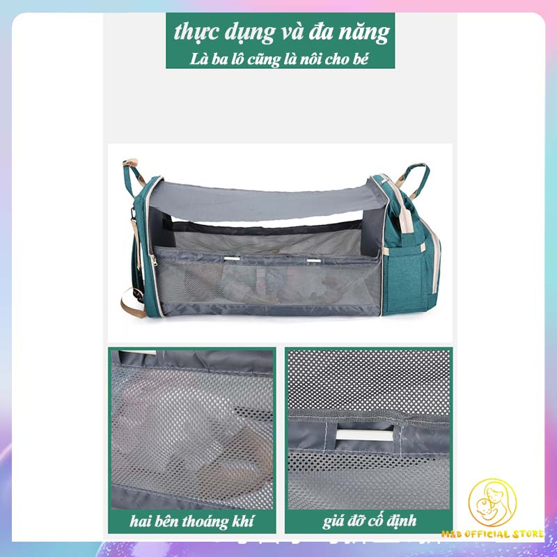 Nhiều màu tùy chọn Balo mẹ 2 trong 1 đa năng có nôi gấp và usb Balo bình sữa