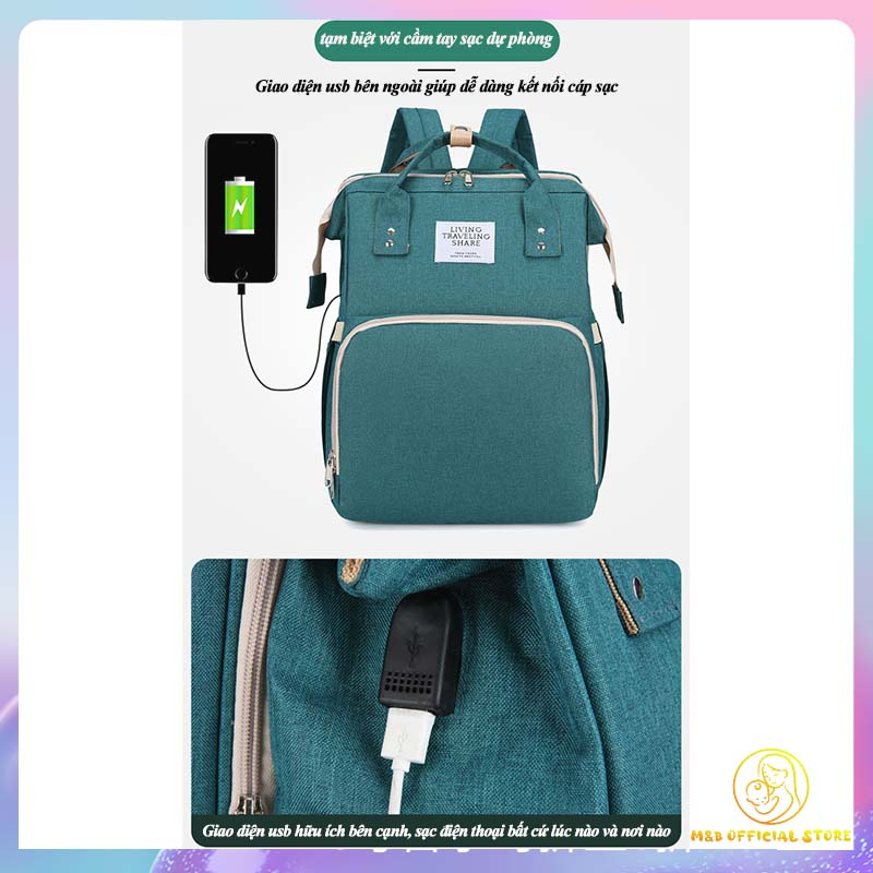 Nhiều màu tùy chọn Balo mẹ 2 trong 1 đa năng có nôi gấp và usb Balo bình sữa