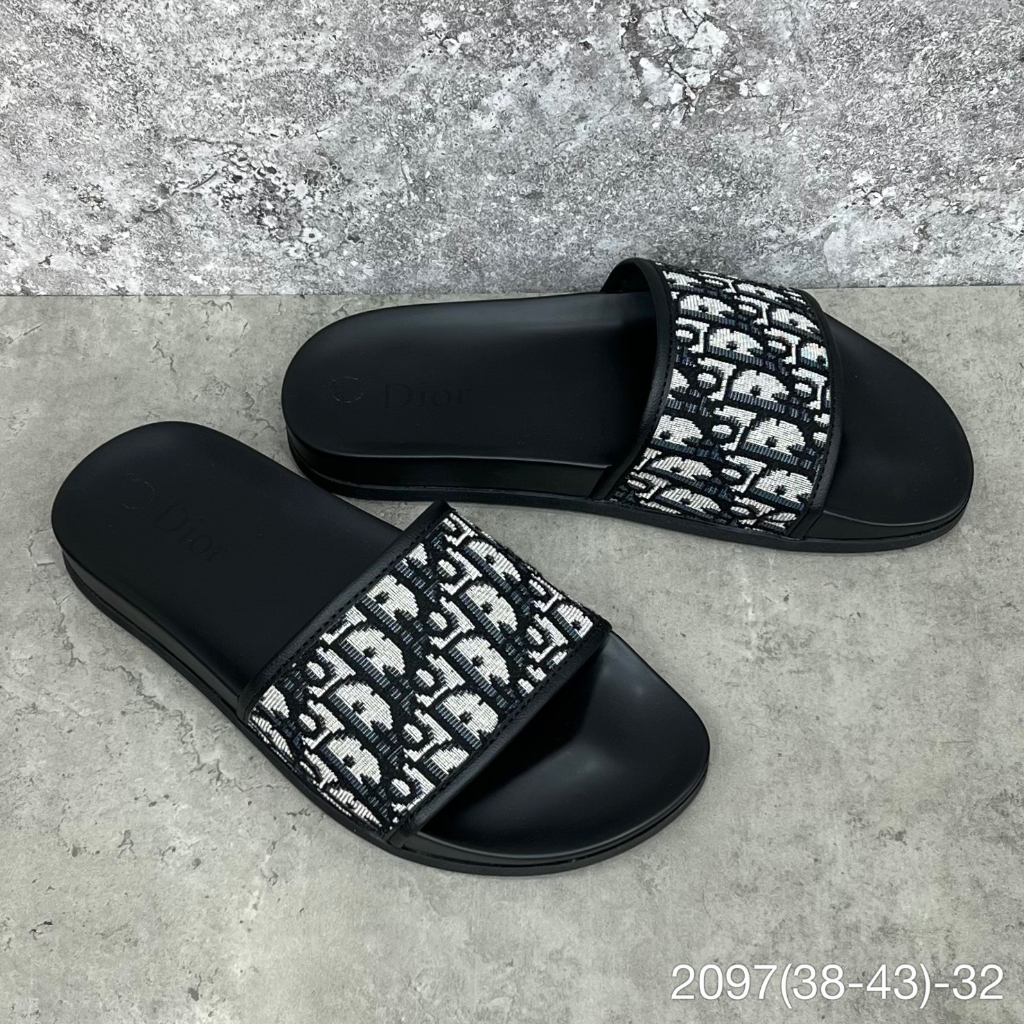 |Hàng Cao Cấp| Dép quai ngang Logo D.i.o.r Màu Trắng Đen Đế Cao Su - Dép Lê Quai Ngang Nam Cao Cấp 2079