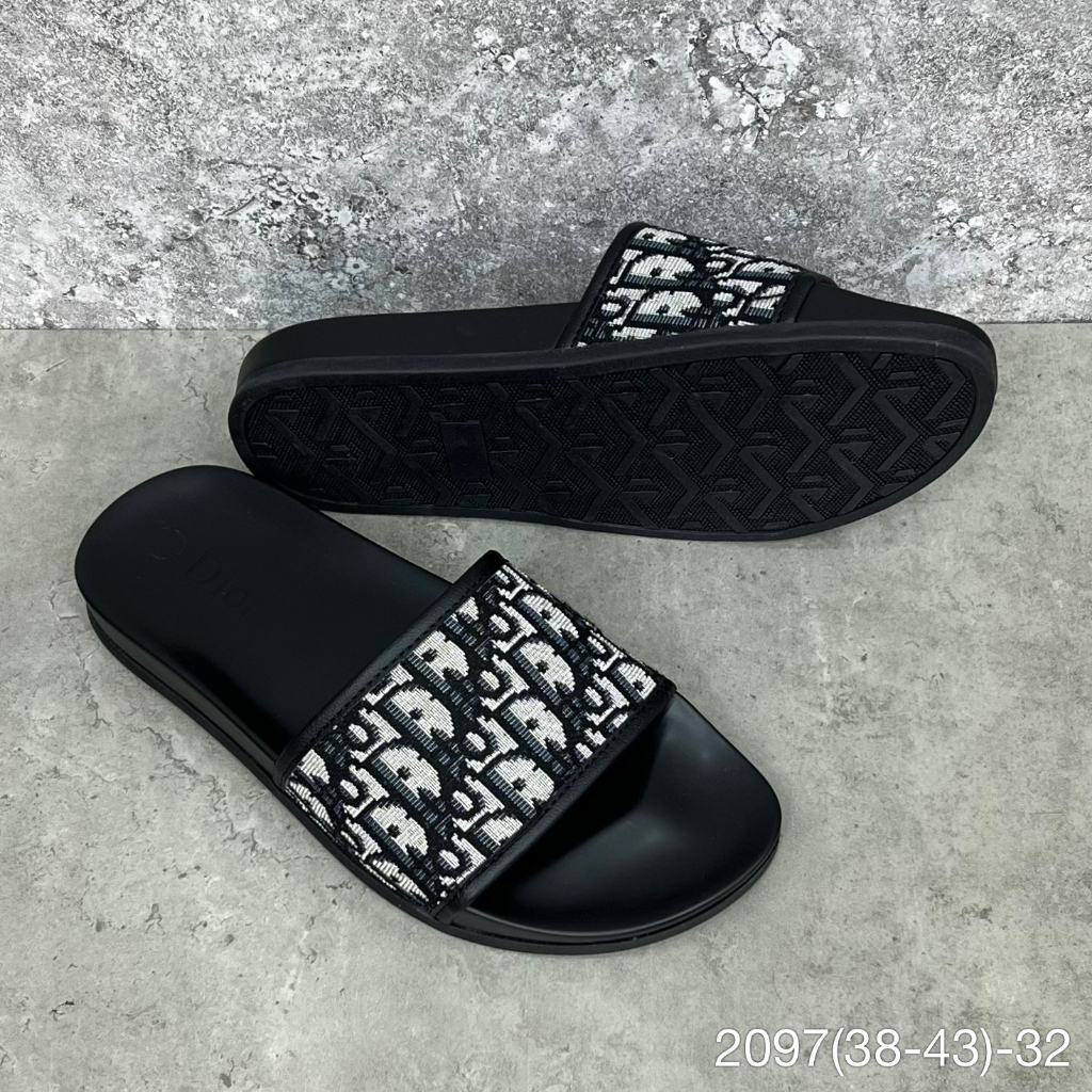 |Hàng Cao Cấp| Dép quai ngang Logo D.i.o.r Màu Trắng Đen Đế Cao Su - Dép Lê Quai Ngang Nam Cao Cấp 2079