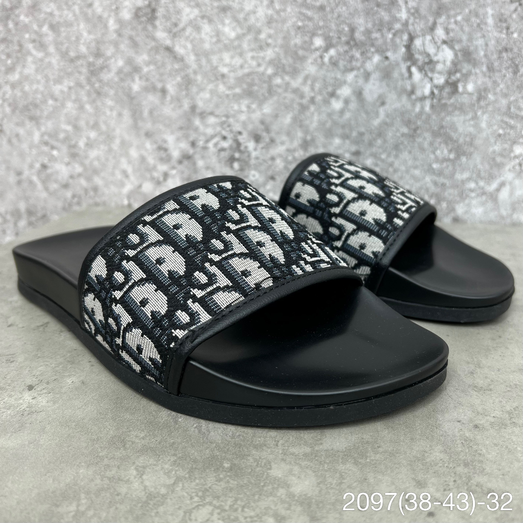 |Hàng Cao Cấp| Dép quai ngang Logo D.i.o.r Màu Trắng Đen Đế Cao Su - Dép Lê Quai Ngang Nam Cao Cấp 2079