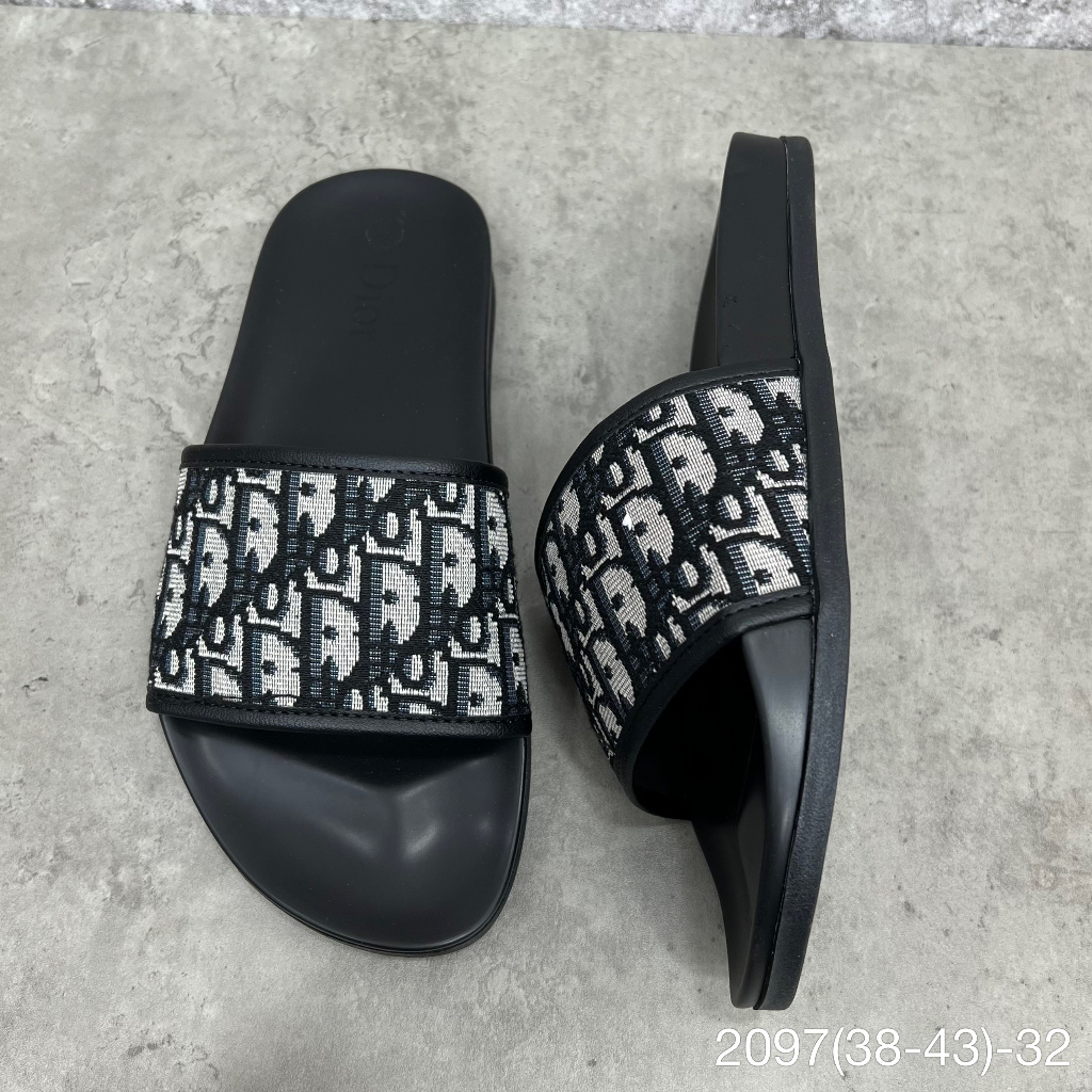 |Hàng Cao Cấp| Dép quai ngang Logo D.i.o.r Màu Trắng Đen Đế Cao Su - Dép Lê Quai Ngang Nam Cao Cấp 2079