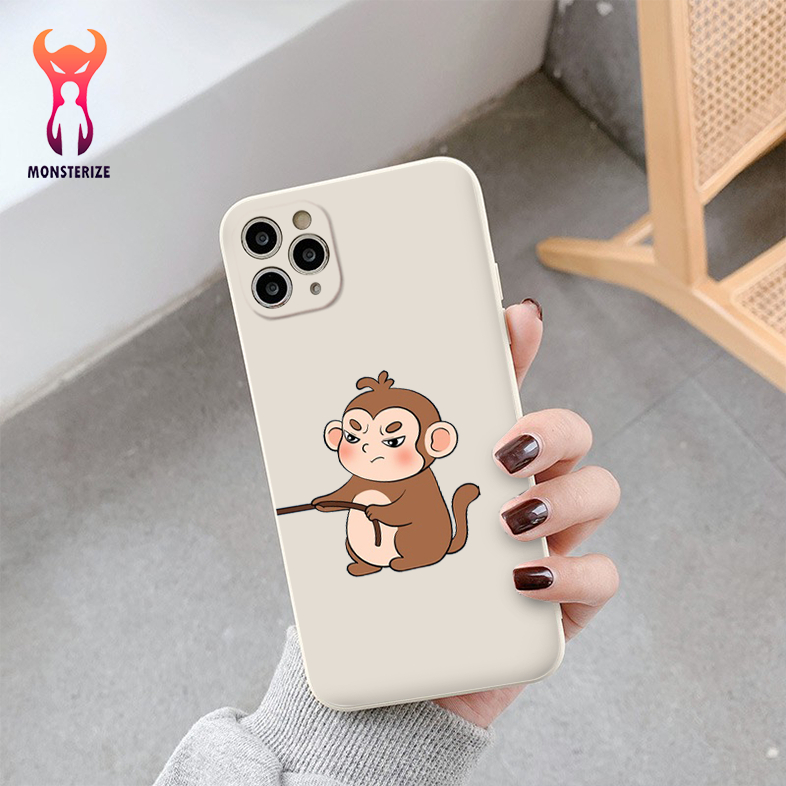 Ốp lưng iphone cạnh vuông bảo vệ camera hình khỉ chăn dắt dành cho ip 6 đến 14promax - e6812b