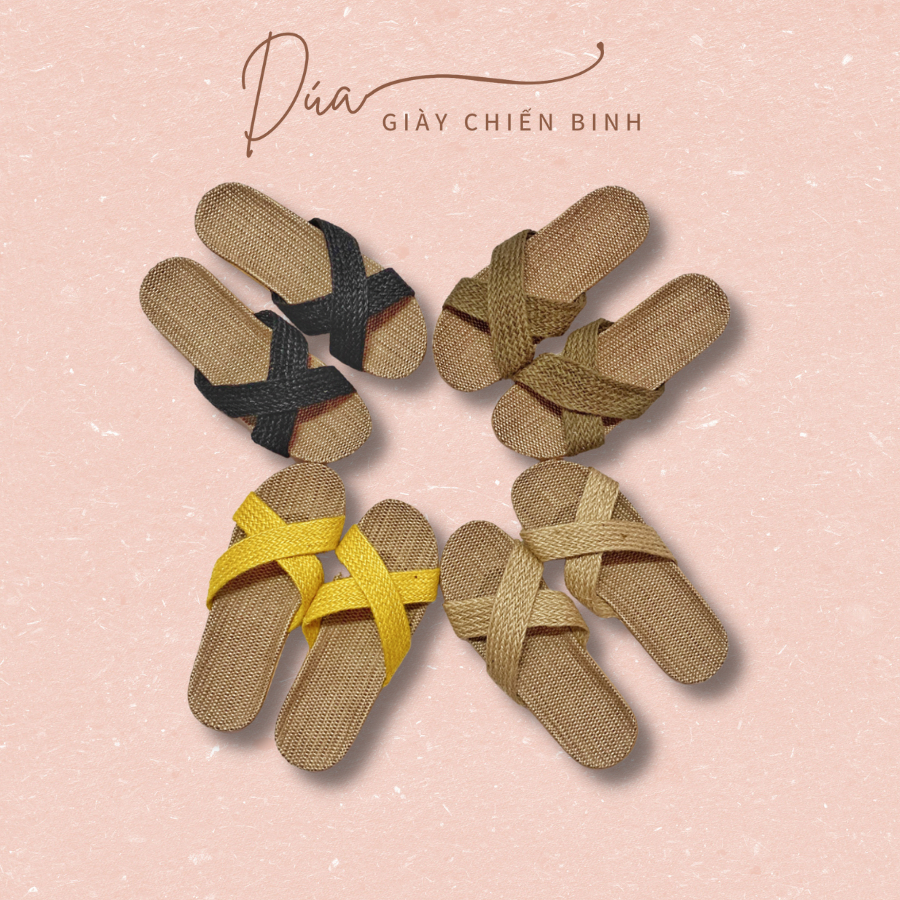Dép Cói Quai Chéo Trơn Vintage, Dép Đi Biển, Dép Mang Trong Nhà, Dép Văn Phòng, Dép Nữ COI01