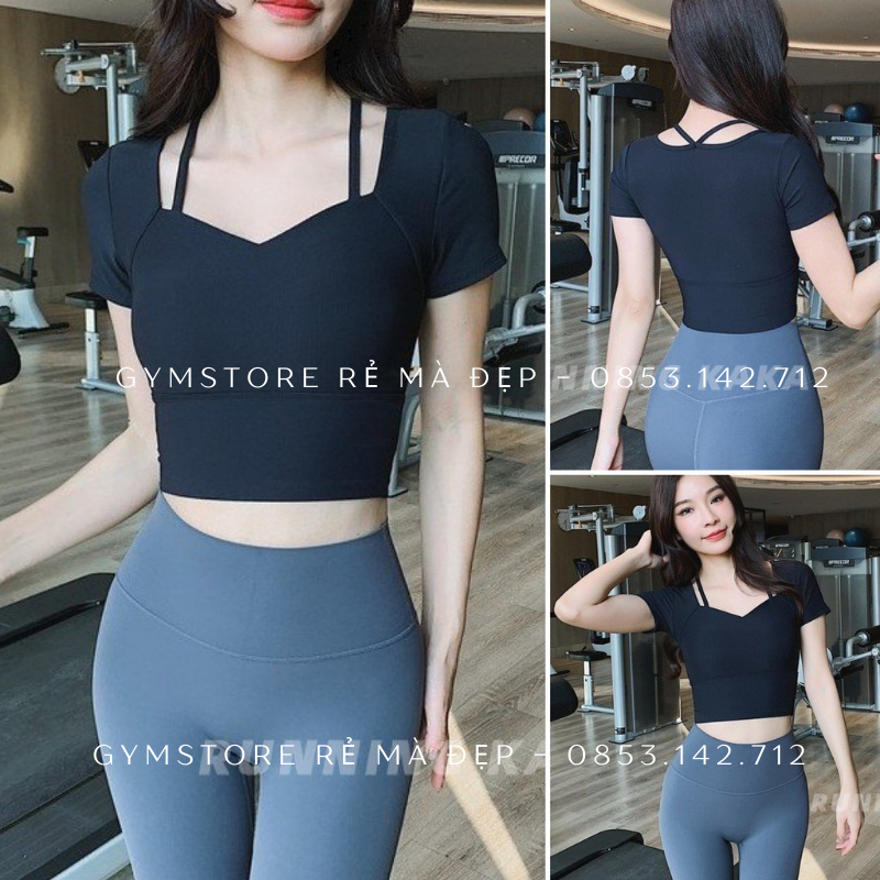 Áo Thun Cổ Dây Croptop Có Mút Tay Ngắn Tập Gym Yoga Thể Thao Nữ Thun Mềm Mịn Co giãn Thoáng Mát Tôn Dáng 279