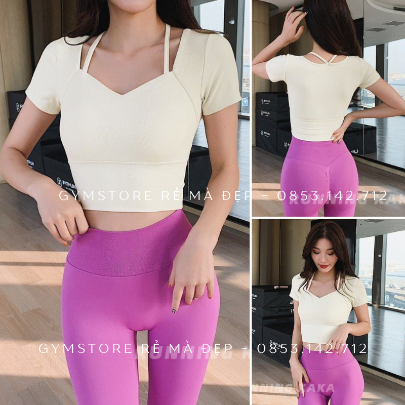 Áo Thun Cổ Dây Croptop Có Mút Tay Ngắn Tập Gym Yoga Thể Thao Nữ Thun Mềm Mịn Co giãn Thoáng Mát Tôn Dáng 279