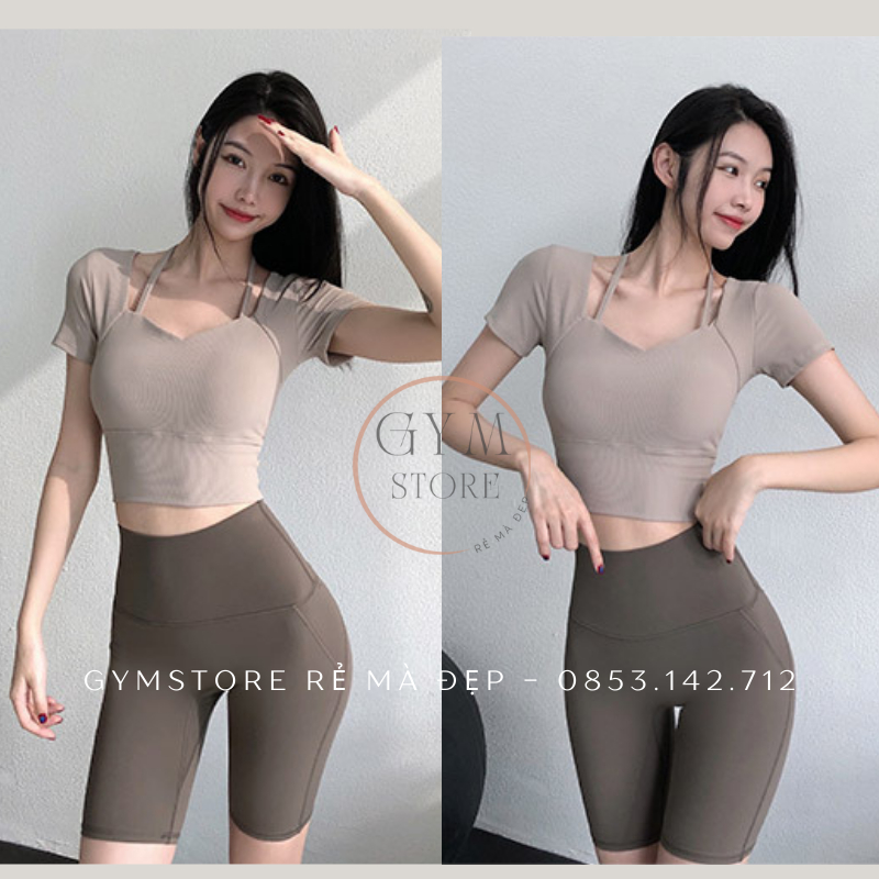Áo Thun Cổ Dây Croptop Có Mút Tay Ngắn Tập Gym Yoga Thể Thao Nữ Thun Mềm Mịn Co giãn Thoáng Mát Tôn Dáng 279