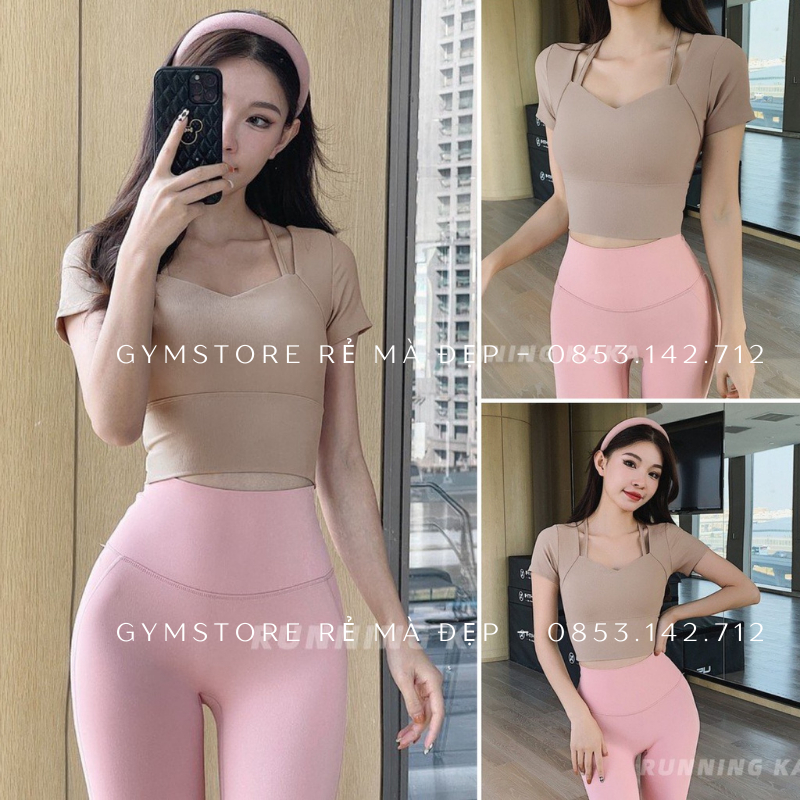 Áo Thun Cổ Dây Croptop Có Mút Tay Ngắn Tập Gym Yoga Thể Thao Nữ Thun Mềm Mịn Co giãn Thoáng Mát Tôn Dáng 279