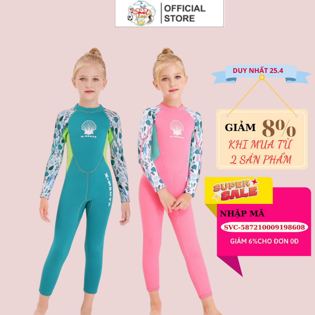 Đồ Bơi Liền Thân Dài Tay Cho Bé Gái Từ 10kg Đến 46kg - SPORTKIDS 10