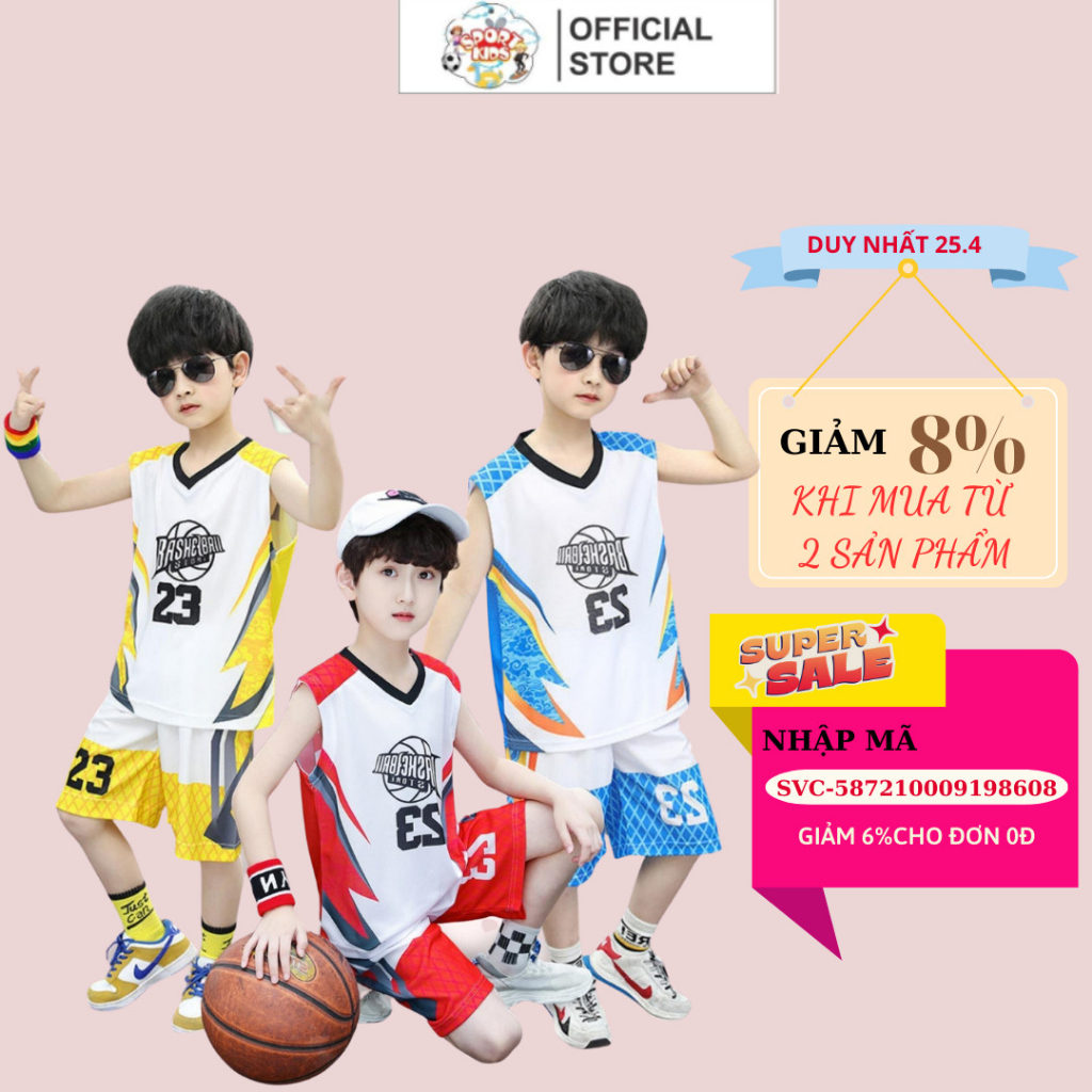 Bộ Ba Lỗ Bóng Rổ Cho Bé Trai Từ 3 Tuổi Đến 12 Tuổi Vải Co Giãn Thoáng Mát - SPORTKIDS