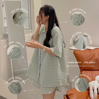 Đồ Bộ Pijama Nữ Tiểu Thư Tay Cộc Quần Đùi Họa Tiết Kẻ Caro BigSize Chất Đũi Xốp Siêu Xinh ,Đồ Ngủ Nữ Mặc Nhà Cao Cấp