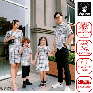 Set Đồng Phục Gia Đình Caro Trắng Đen FIG TREE Mã 172 Hàng Thiết Kế Đủ Size